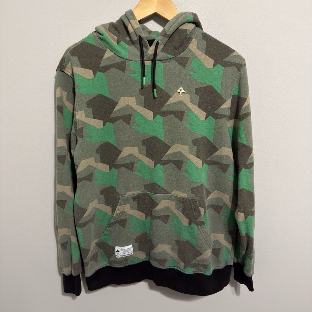 LRG Hoodie Mens M Green Camo Fleece Pullover Sweatshirt Lifted Research Group